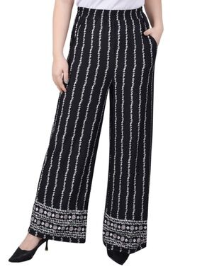 Ny Collection Petite Wide Leg Pull on Pants - Black Floral Border PL